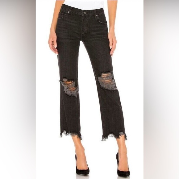 Free People NWT We The Free Maggie Mid-Rise Straight-Leg Jeans Washed Black - Picture 2 of 4